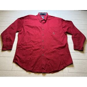 Chaps Ralph Lauren Vintage Men's Twill Shirt Sz L Red Embroidered Logo Button Up